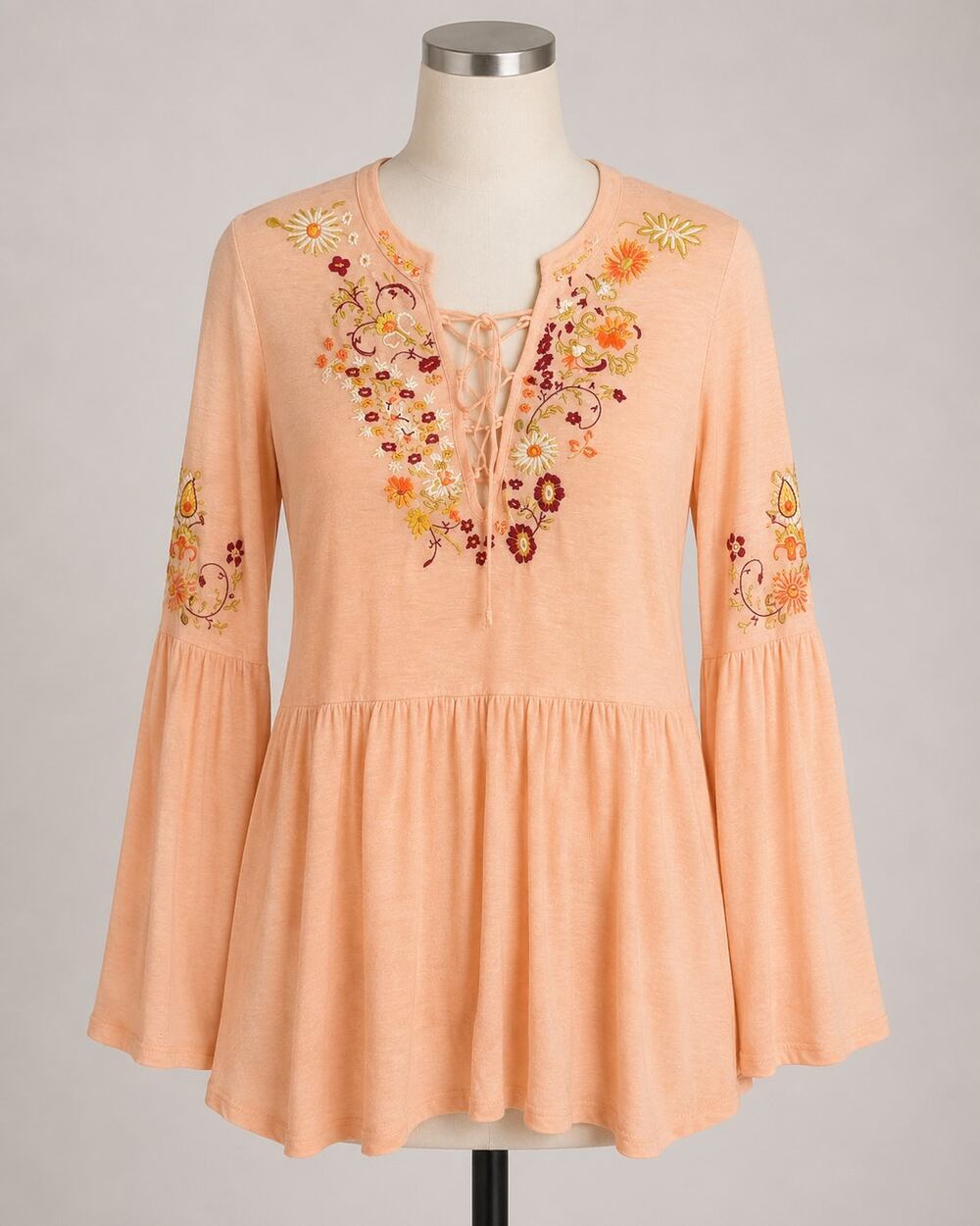 Free People | Long Sleeve Pink Top Embroidered Shirt Blouse Small Bohemian